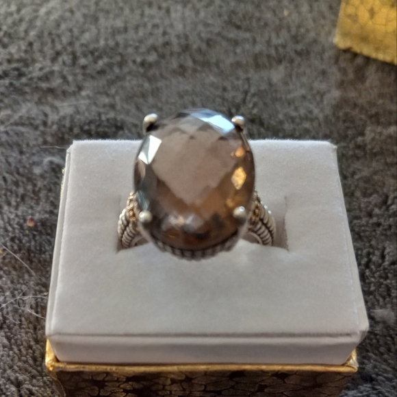 Vintage ATR Two Tone Sterling Silver/Platinum  Smokey Quartz Ring/9 - Picture 2 of 10
